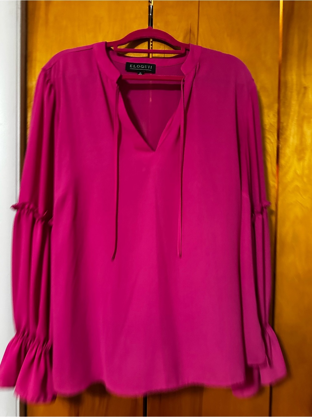 Eloquii Hot Pink Tie-Neck Blouse